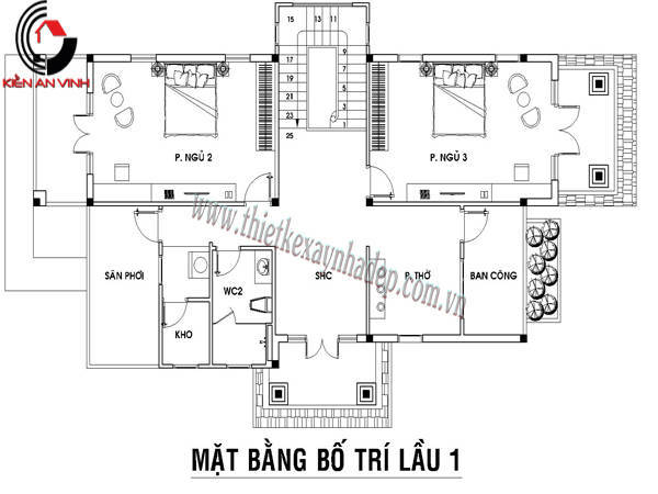 mẫu thiết kế biệt thự 2 tầng tỉnh Tây Ninh tầng 1