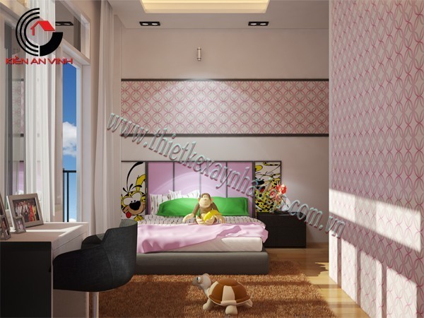 thiết kế xây nhà 2 tầng phòng ngủ con