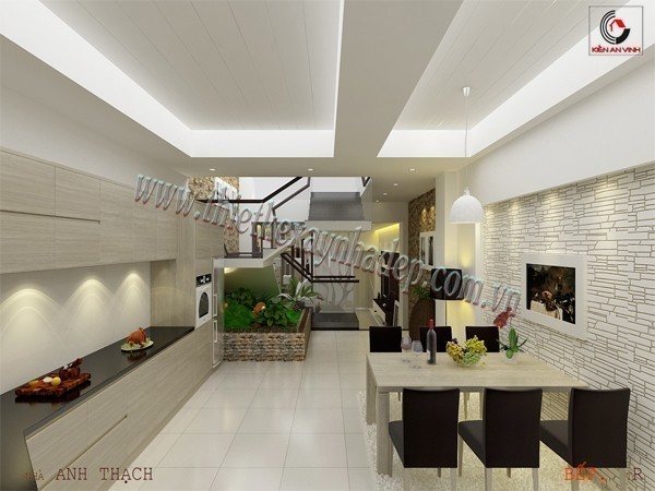 thiết kế xây nhà 3 tầng đẹp phòng bếp ăn
