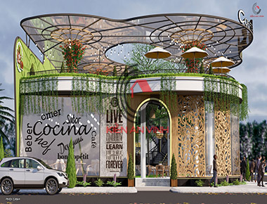 Mẫu thiết kế quán cà phê sân thương đẹp - Kiến trúc 2 tầng