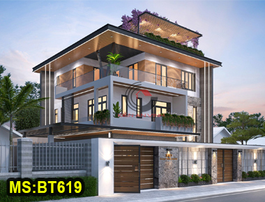 Bản vẽ thiết kế 3D mẫu biệt thự 3 tầng hiện đại 18x19m