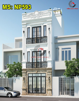 Mẫu nhà 3 tầng tân cổ điển có sân thượng - cho 4 người