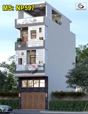 Thiết kế nhà 3 tầng có thang máy 4x10m - 3 phòng ngủ