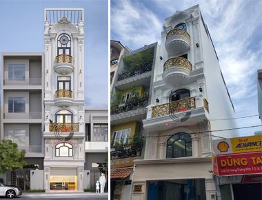 Xây dựng nhà tân cổ điển có tầng lửng và sân thượng