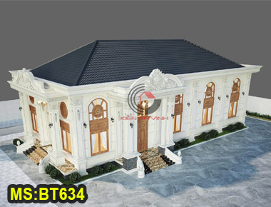 Mẫu thiết kế biệt thự 1 tầng có lửng tân cổ điển đẹp – BT634